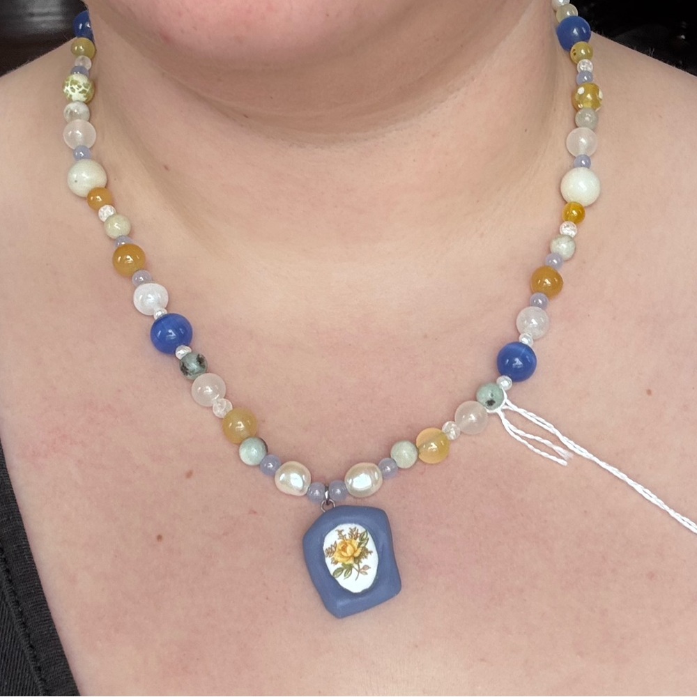 Handmade Beaded Necklace with authentic pearls and semi-precious stones